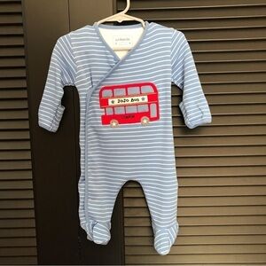 JoJo Maman Bebe, London Double Decker Bus Onesie, Cozy Feet, Size 0-3 Months